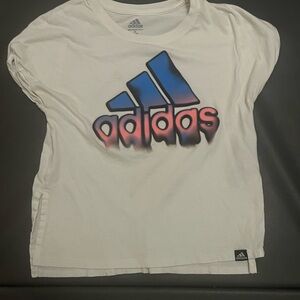 Adidas Kids Tee with Blue and Pink Gradient Logo